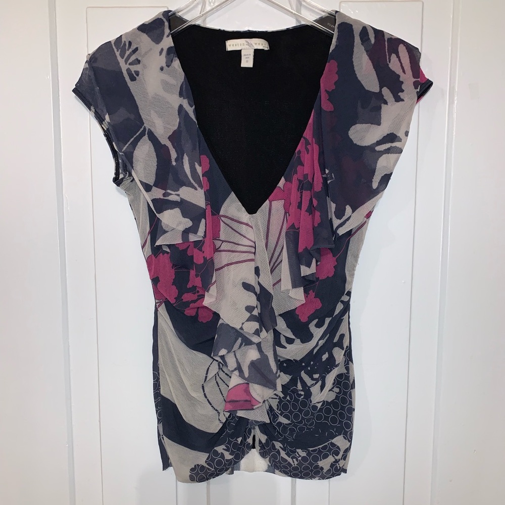 Anthropologie Weston Wear Cap Sleeve Flounce Top